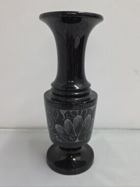 Genuine Marble Black Etched Floral Vase Made in Taiwan Home Decor